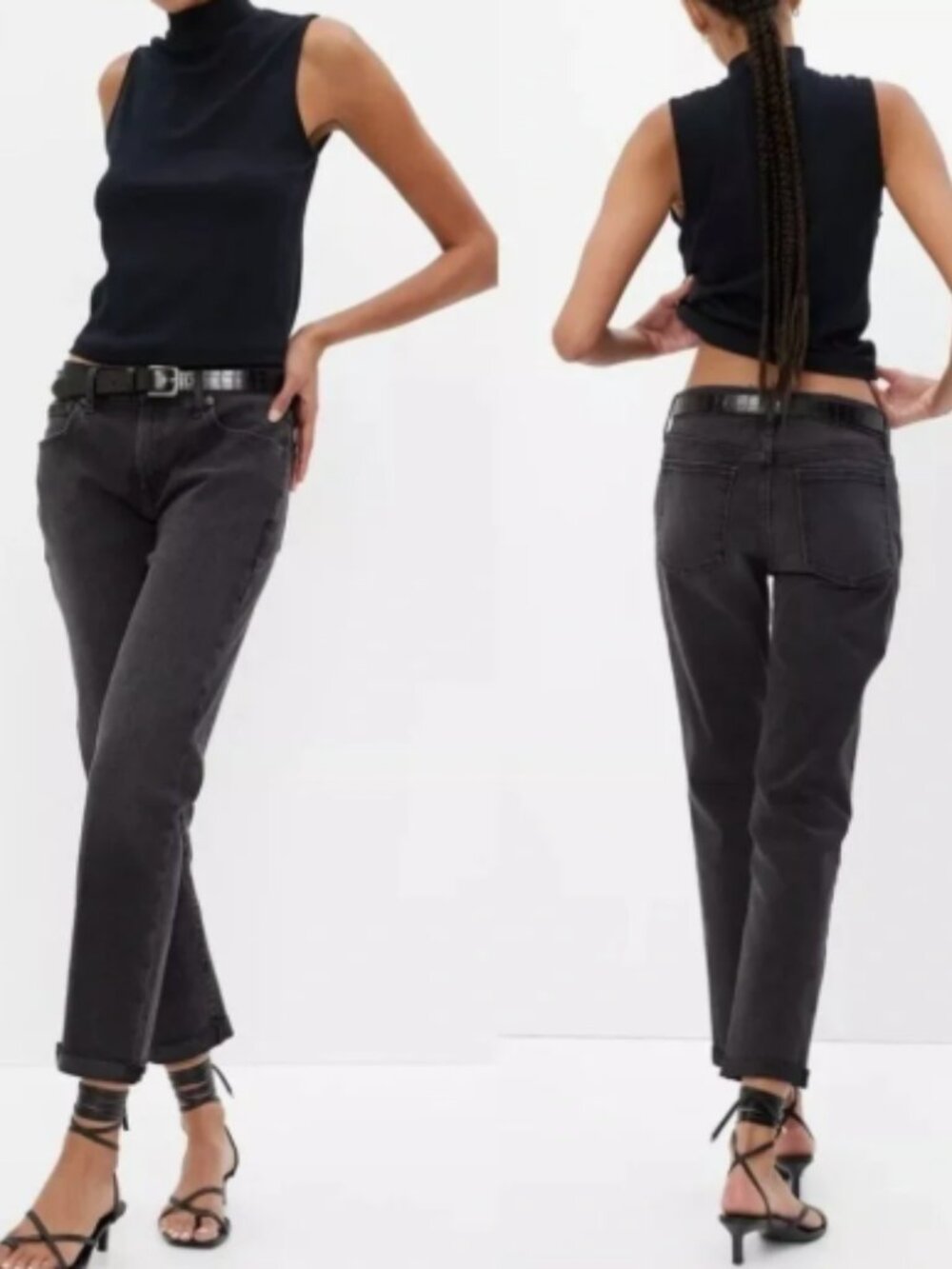 NWT GAP Mid Rise Girlfriend Raw Hem Black Jeans 30/10